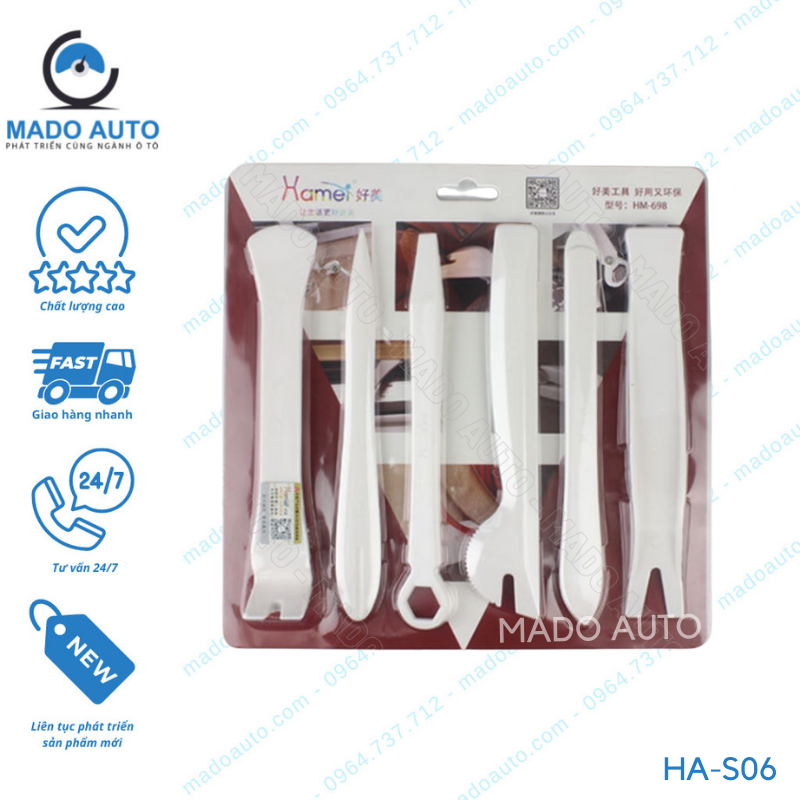 Bộ Thanh Nạy Nhựa Cao Cấp HAMEI Chính Hãng 6 Chi Tiết Cậy Chốt Nở Nhựa Nội Thất Xe Ô Tô MA