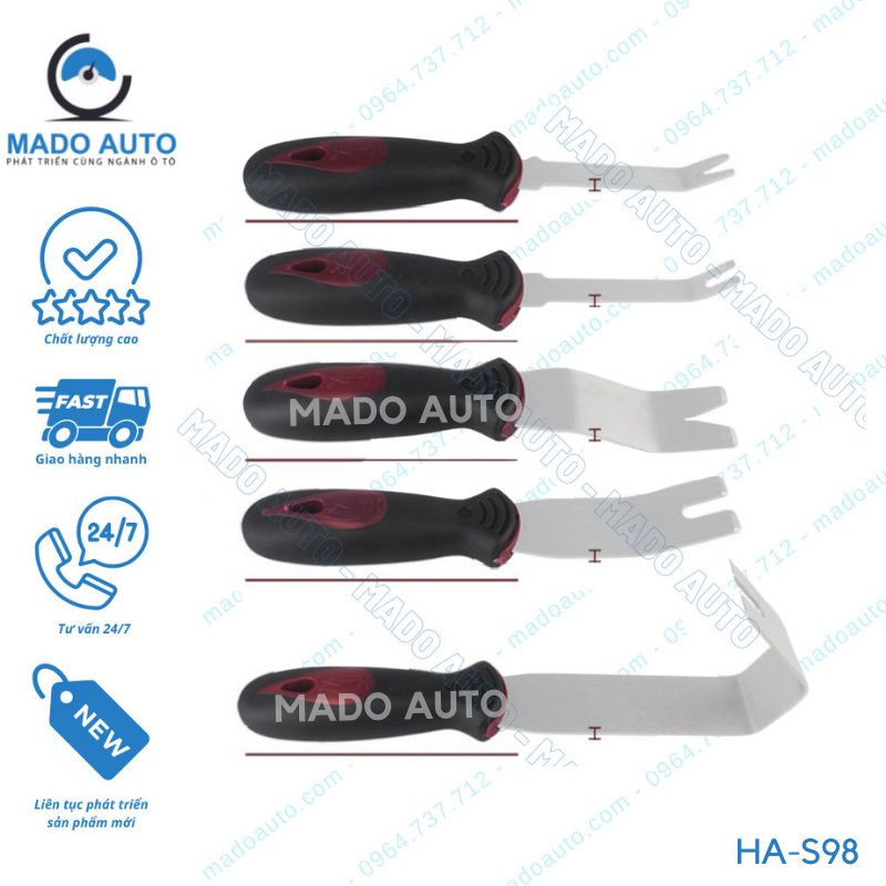 Bộ 5 Dụng Cụ Làm Nội Thất Ô Tô HAMEI Chính Hãng Inox Không Gỉ Mạ Đẹp Có Tay Cầm Nhựa MADO