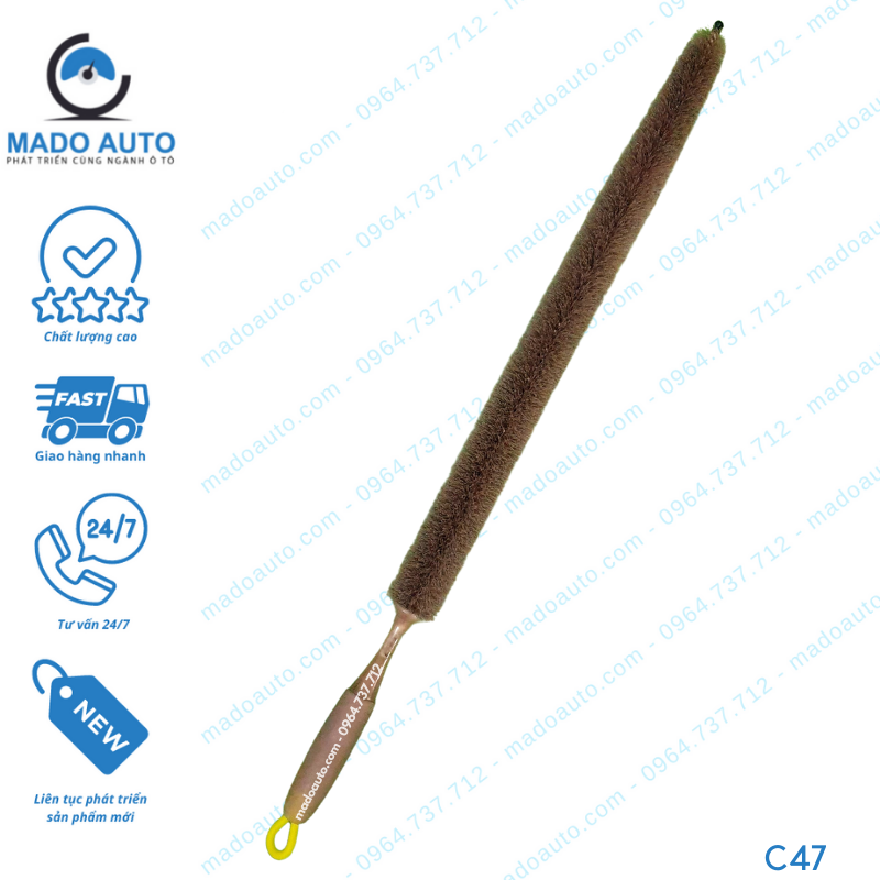 Chổi Dài Vệ Sinh Đầu Máy Ô Tô, Lõi Thép Uốn Cong Được, 70cm
